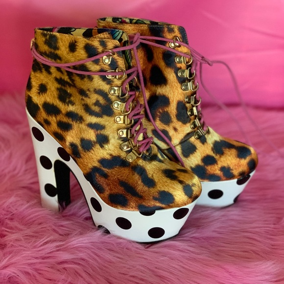Iron Fist Shoes - Iron Fist Polka Dot Cheetah Platform Boots